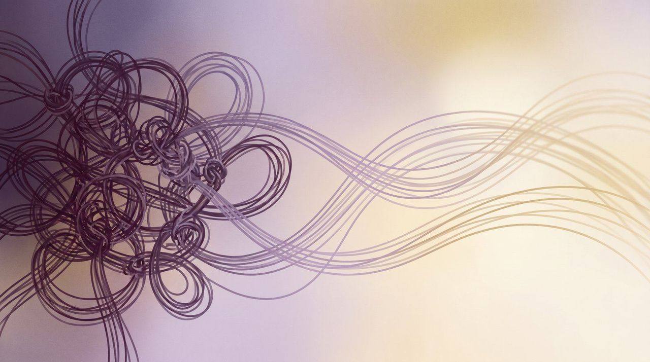 An abstract illustration of tangled threads gradually unwinding into smooth flowing lines, representing racing thoughts and tension beginning to ease.